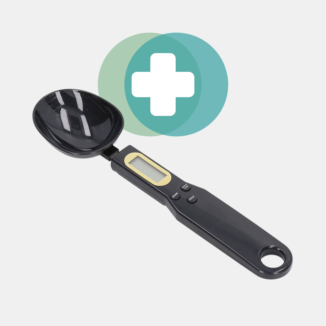 High-precision Digital Scale Measuring Spoon in white, featuring an LCD display for accurate measurement of food ingredients, ideal for both cooking and baking in a modern kitchen