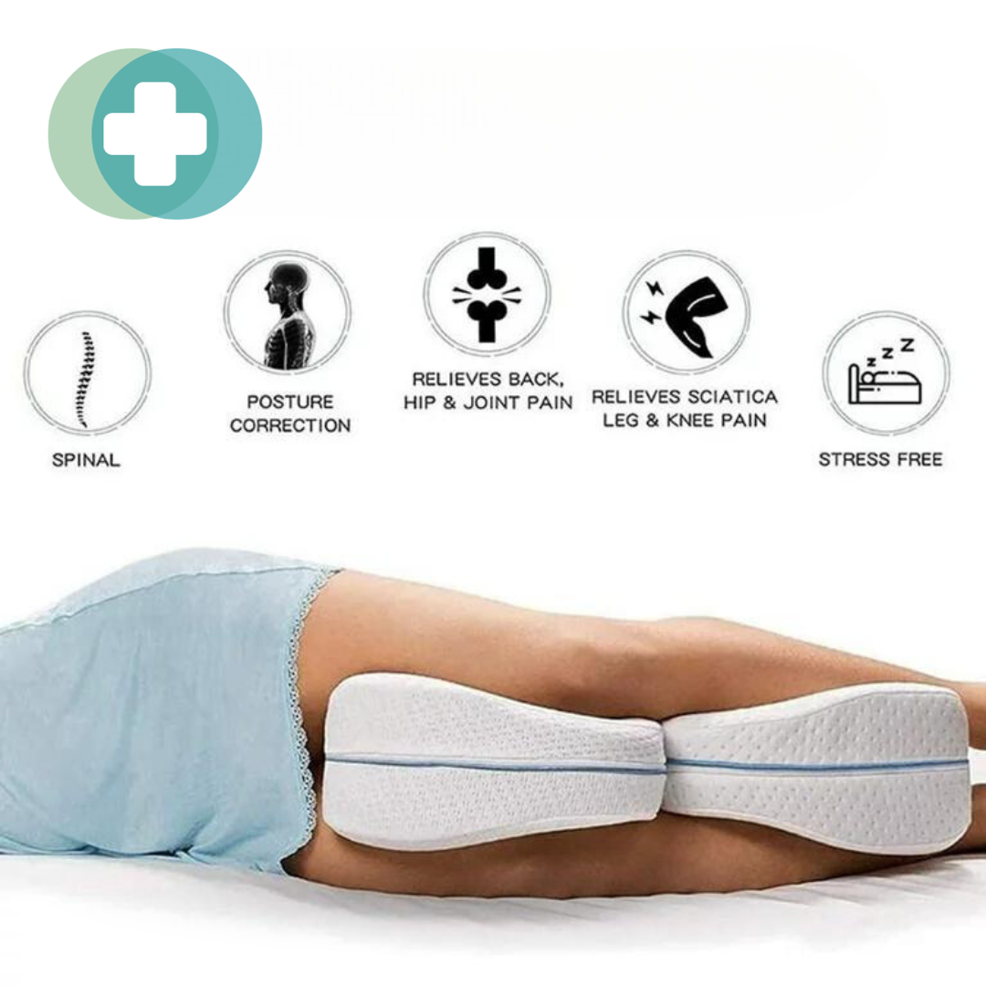 LegComfort Pillow crafted from memory foam, designed for orthopedic support and pain relief in knees, hips, and back, featuring a unique heart shape, breathable fabric, and non-slip design for optimal sleeping comfort