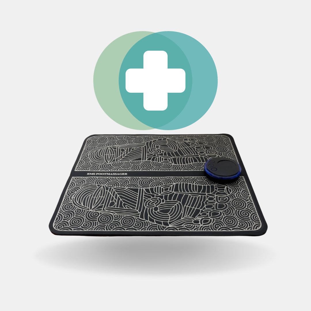 EMS Foot Massager featuring advanced TENS electrostimulator technology for effective pain relief and muscle stimulation. The electric massage mat is designed for comfort and ease of use, promoting enhanced blood circulation and relaxation. Ideal for relieving foot pain and stress, it's portable and convenient for home or office use