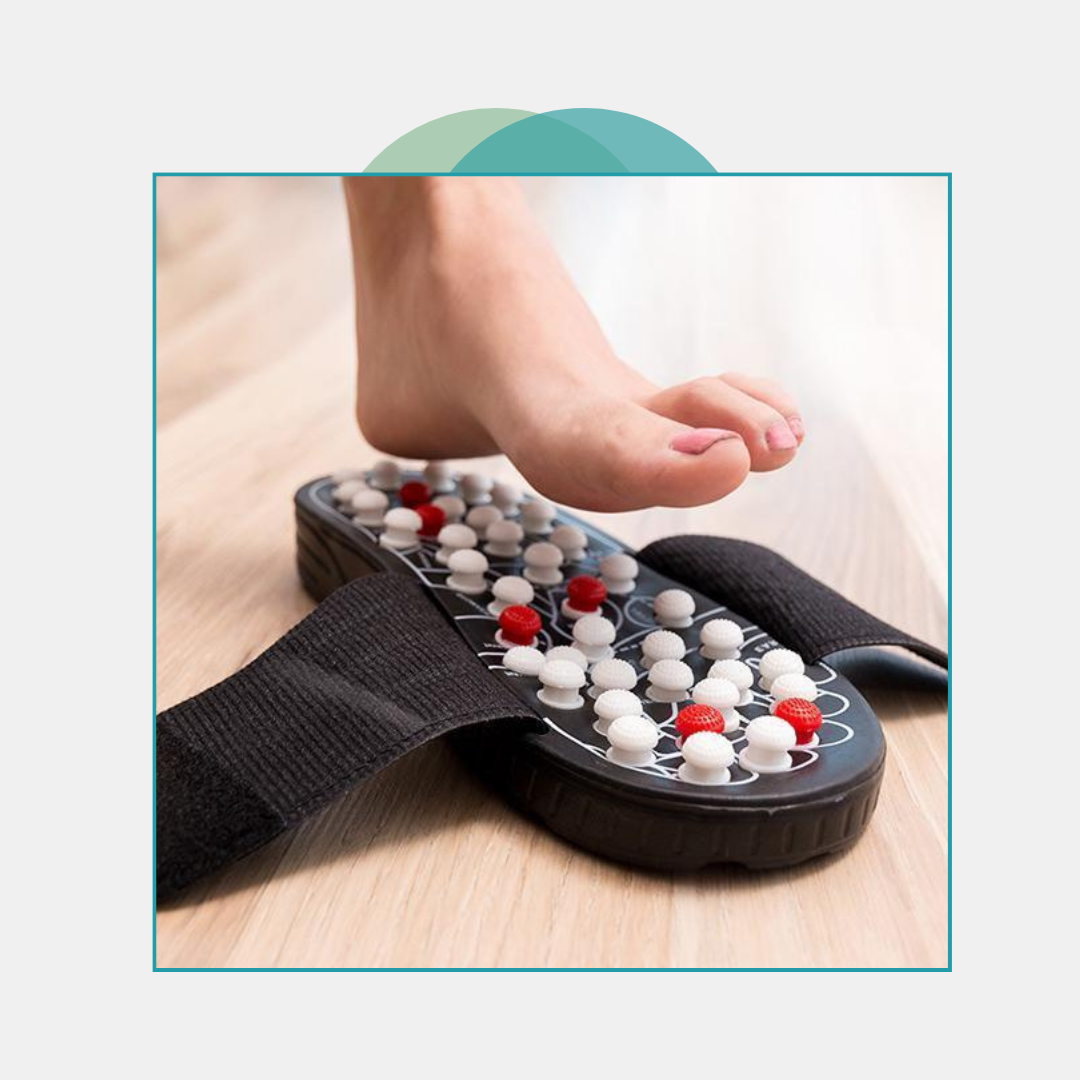 ReflexiStep Slippers featuring acupressure nodes for health benefits, designed to promote better sleep, alleviate pain, and improve blood circulation, suitable for stress relief and overall foot health