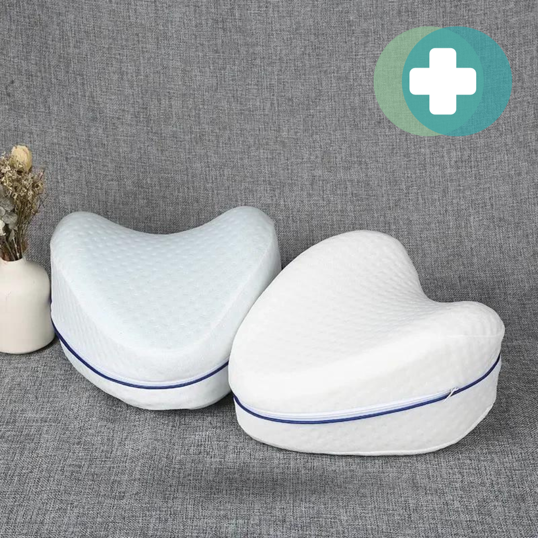 LegComfort Pillow crafted from memory foam, designed for orthopedic support and pain relief in knees, hips, and back, featuring a unique heart shape, breathable fabric, and non-slip design for optimal sleeping comfort