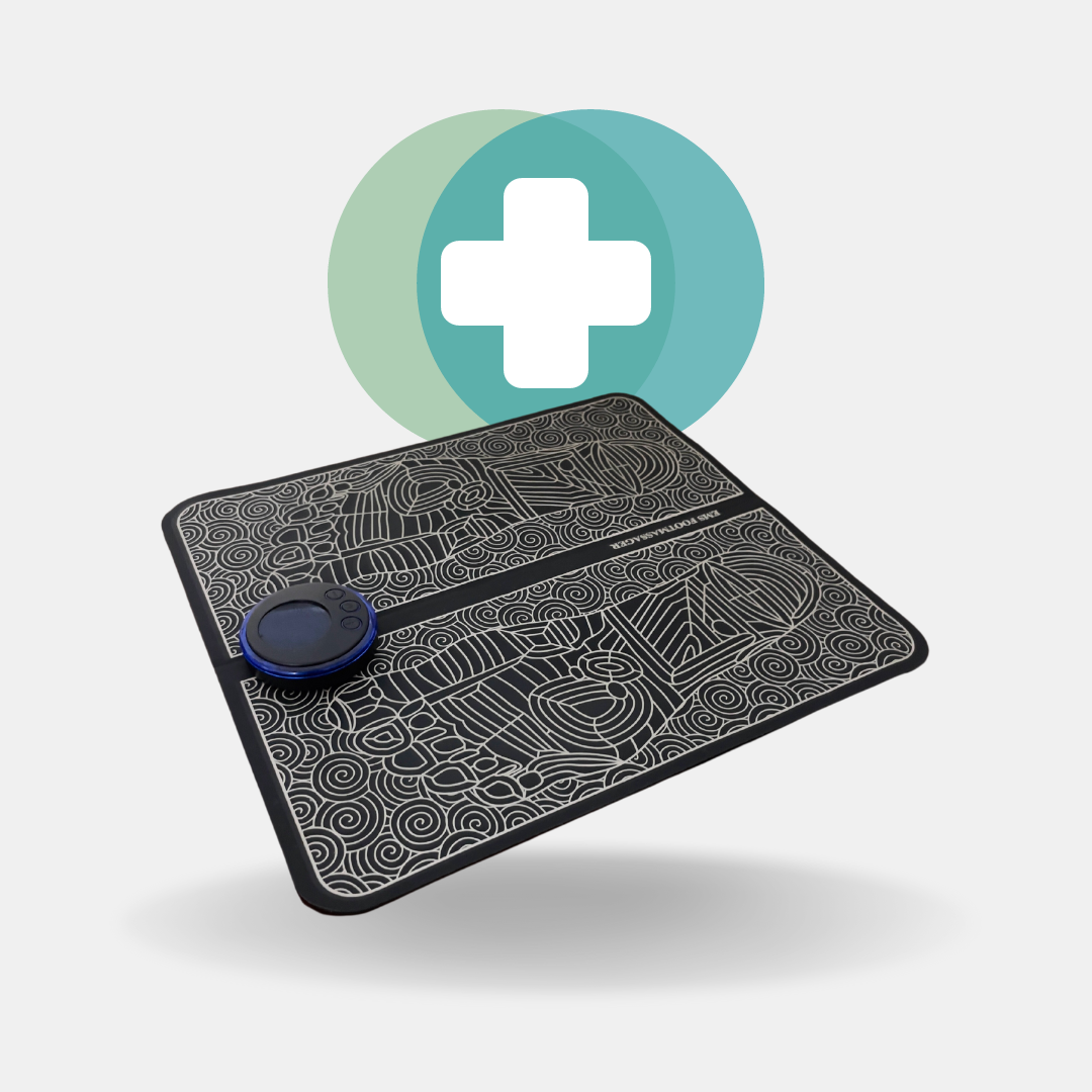 EMS Foot Massager featuring advanced TENS electrostimulator technology for effective pain relief and muscle stimulation. The electric massage mat is designed for comfort and ease of use, promoting enhanced blood circulation and relaxation. Ideal for relieving foot pain and stress, it's portable and convenient for home or office use