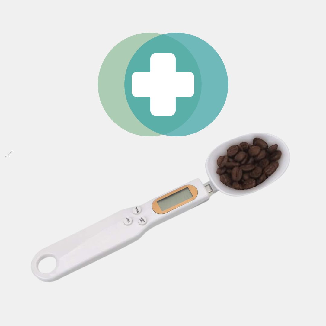 High-precision Digital Scale Measuring Spoon in white, featuring an LCD display for accurate measurement of food ingredients, ideal for both cooking and baking in a modern kitchen