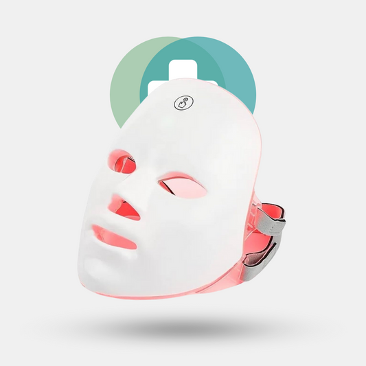 LuminaGlow LED Facial Mask with seven-color photon therapy, featuring rechargeable functionality and near-infrared technology for diverse skin treatments including anti-acne, anti-aging, and skin brightening