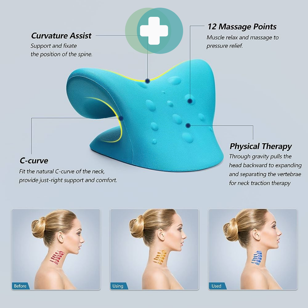 NeckEase Pillow for cervical spine and shoulder relaxation, featuring ergonomic design for neck support, made with soft, comforting material for pain relief and improved posture